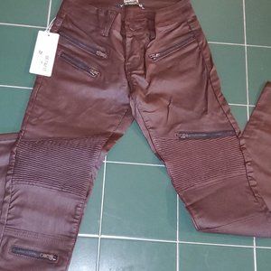 Ladies faux leather look moto jeans